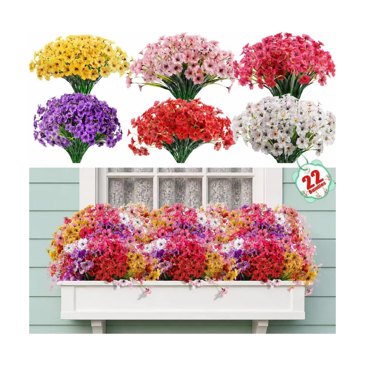 22 Pack Artificial Flowers for Outdoor Indoor Fake Plants(Multi-Colour)
