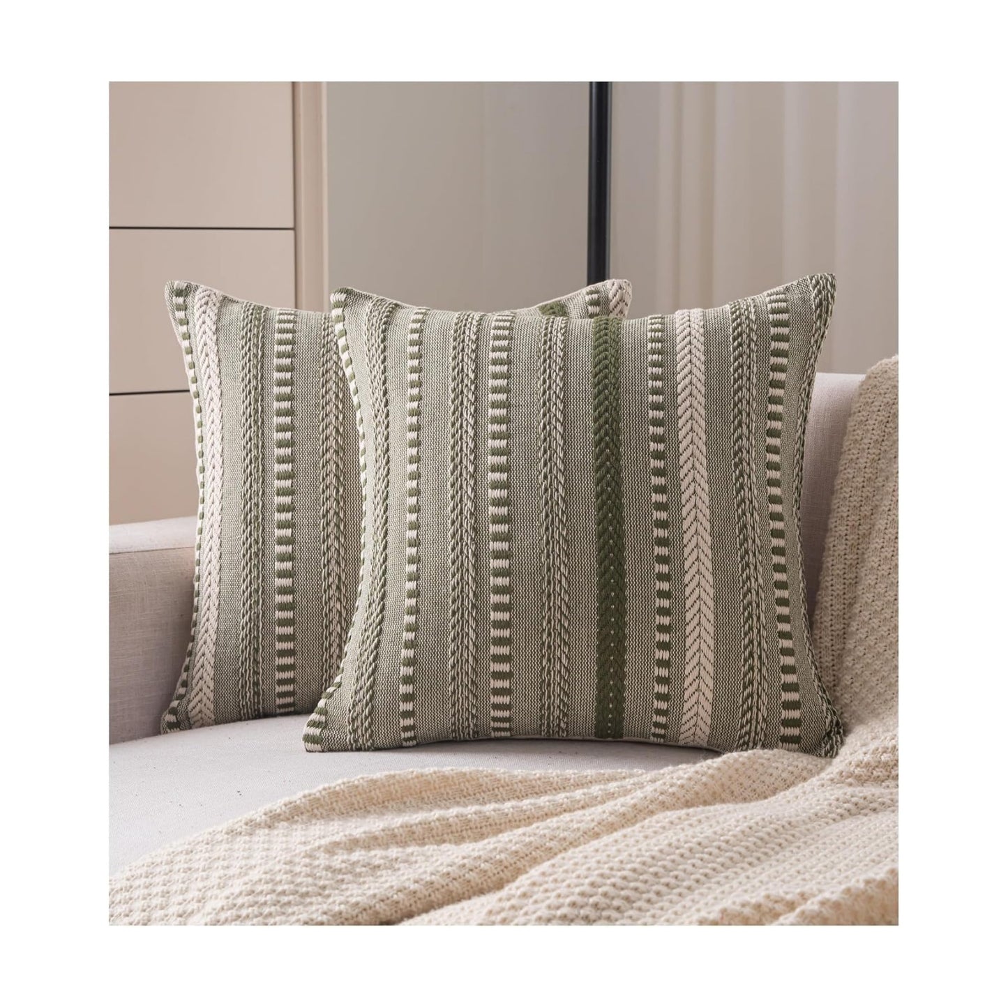 Boho Throw Pillow Covers / Green / 18 x 18 / Set of 2