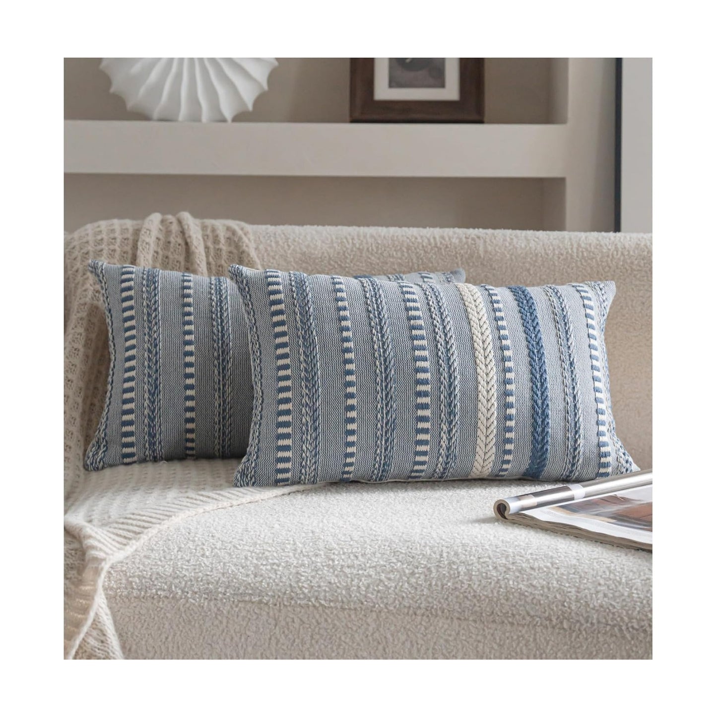 Boho Throw Pillow Covers / Blue / 20 x 12 / Set of 2