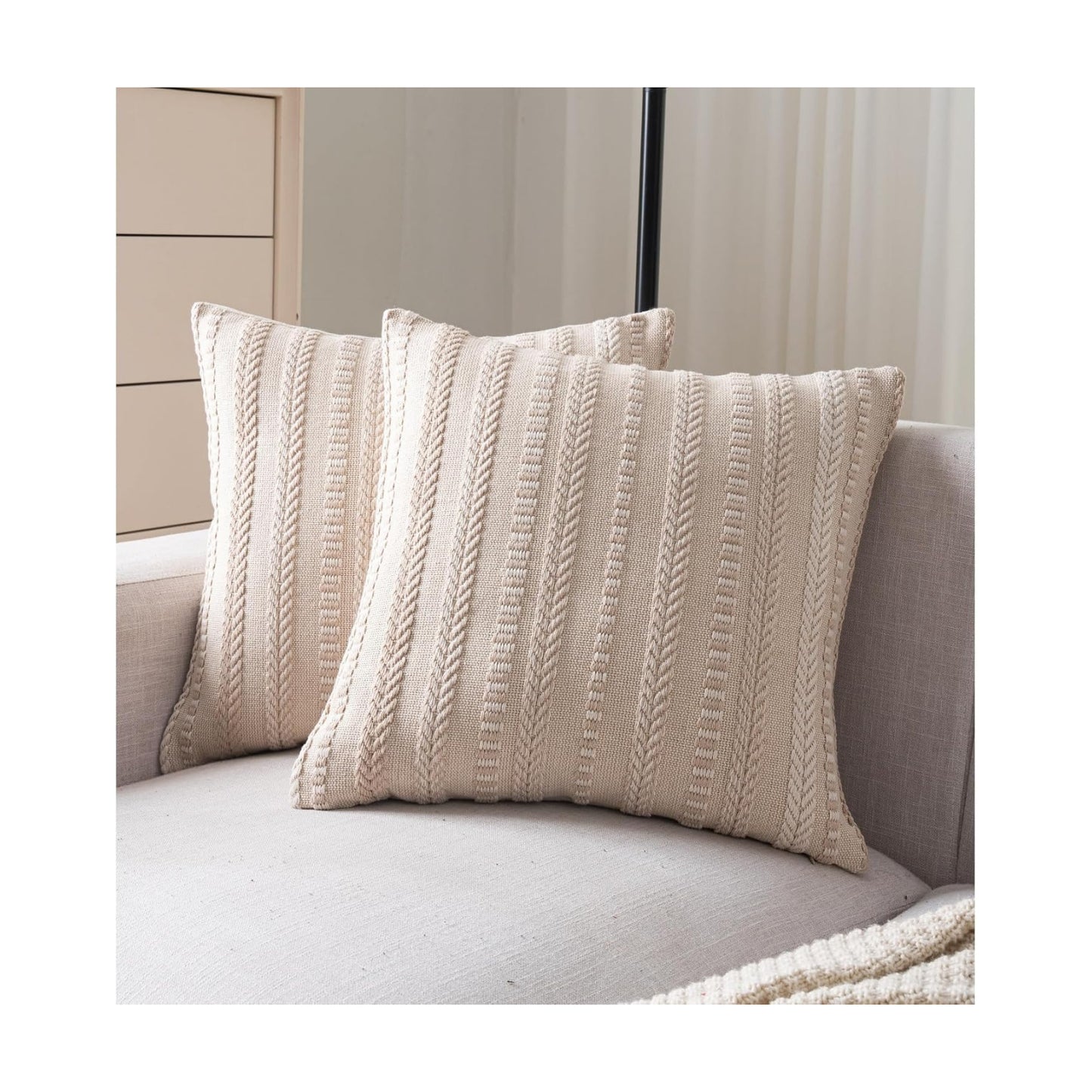 Boho Throw Pillow Covers / Beige / 18 x 18 / Set of 2