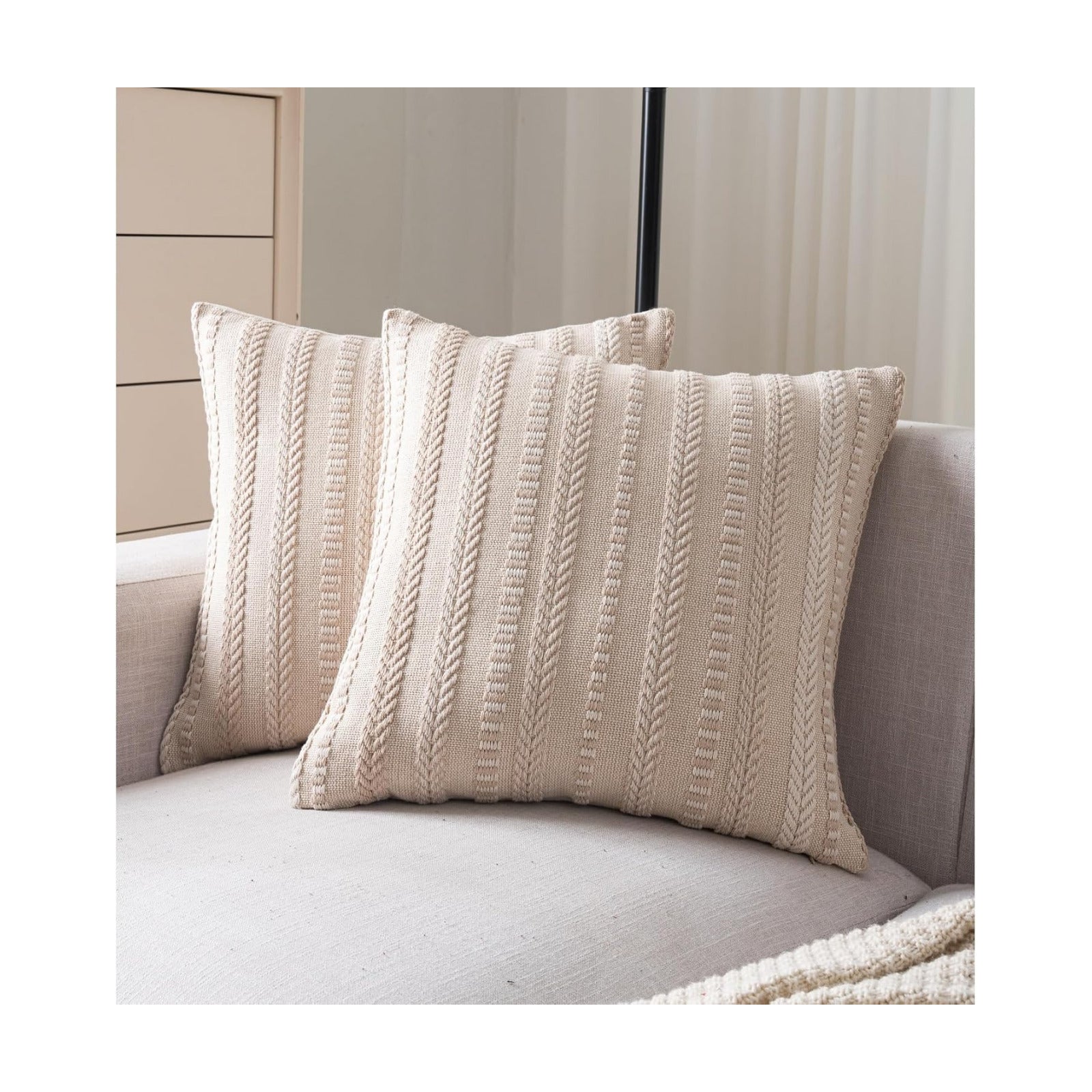 Boho Throw Pillow Covers / Beige / 18 x 18 / Set of 2