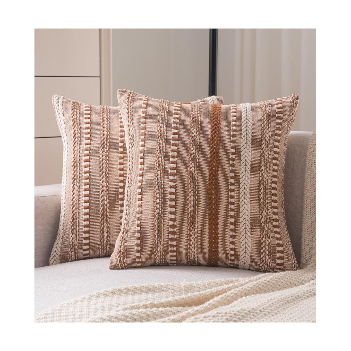 Boho Throw Pillow Covers / Brown / 18 x 18 / Set of 2