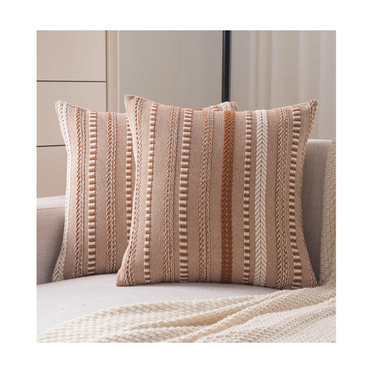Boho Throw Pillow Covers / Brown / 18 x 18 / Set of 2