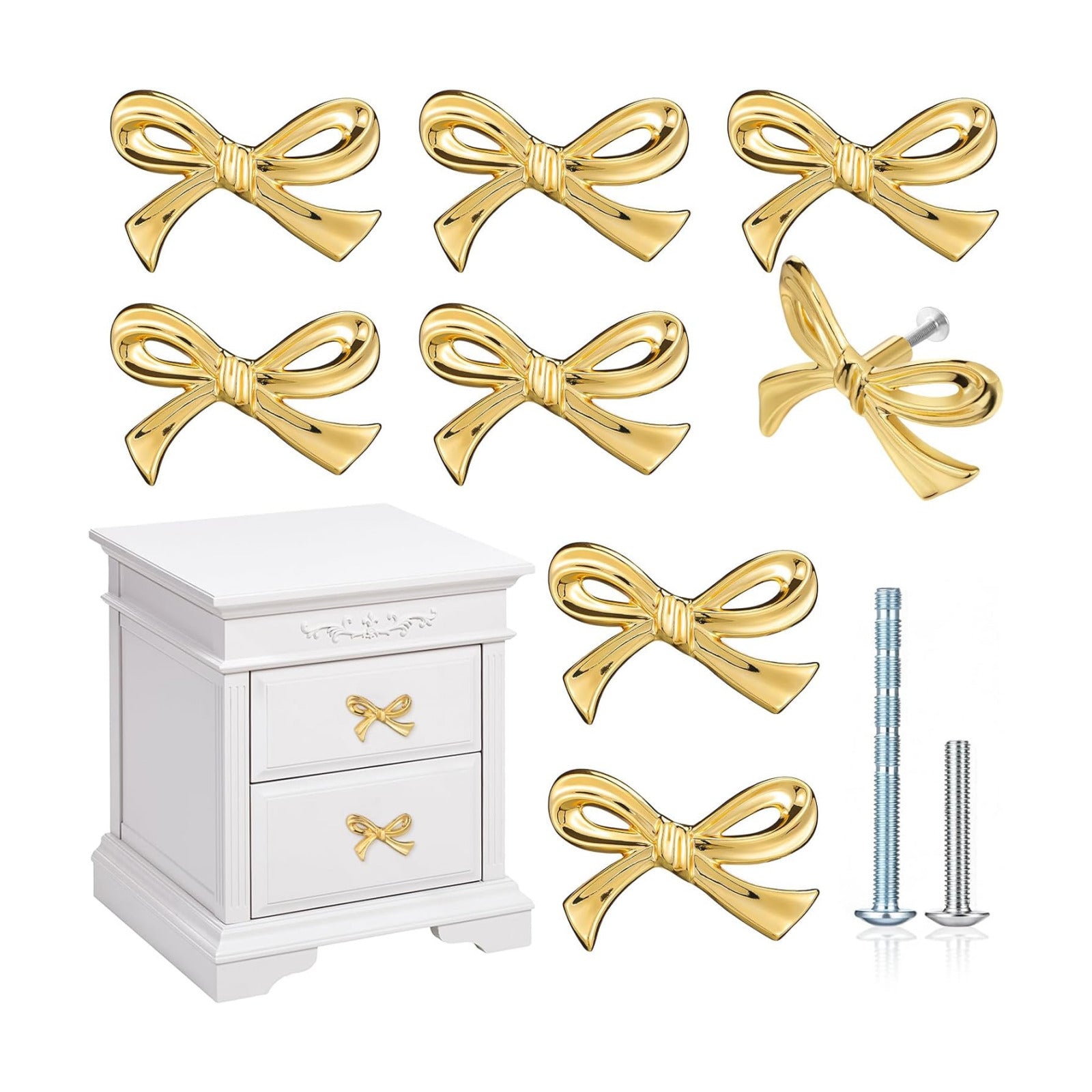 Bow Drawer Knobs Brass Bow Knobs for Dresser Decorative Brass Drawer / Small Size / Gold / Set of 8
