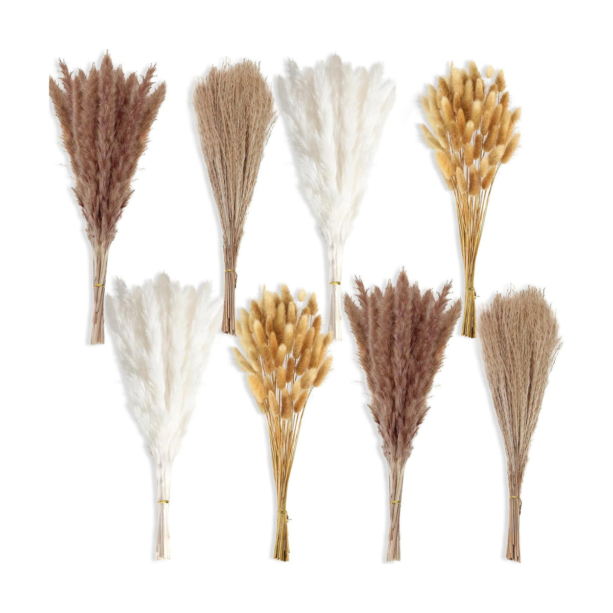 200 PCS Small Boho Pampas Grass, 17" Naturally Dried Pompas, Pampas Grass Decor for Wedding , Boho Party Decorations, Table Decor（Brown and White）