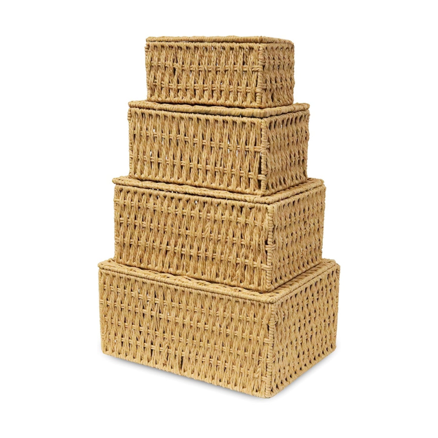 Woven Stackable Storage Baskets / NO LINER / Beige / Set of 4