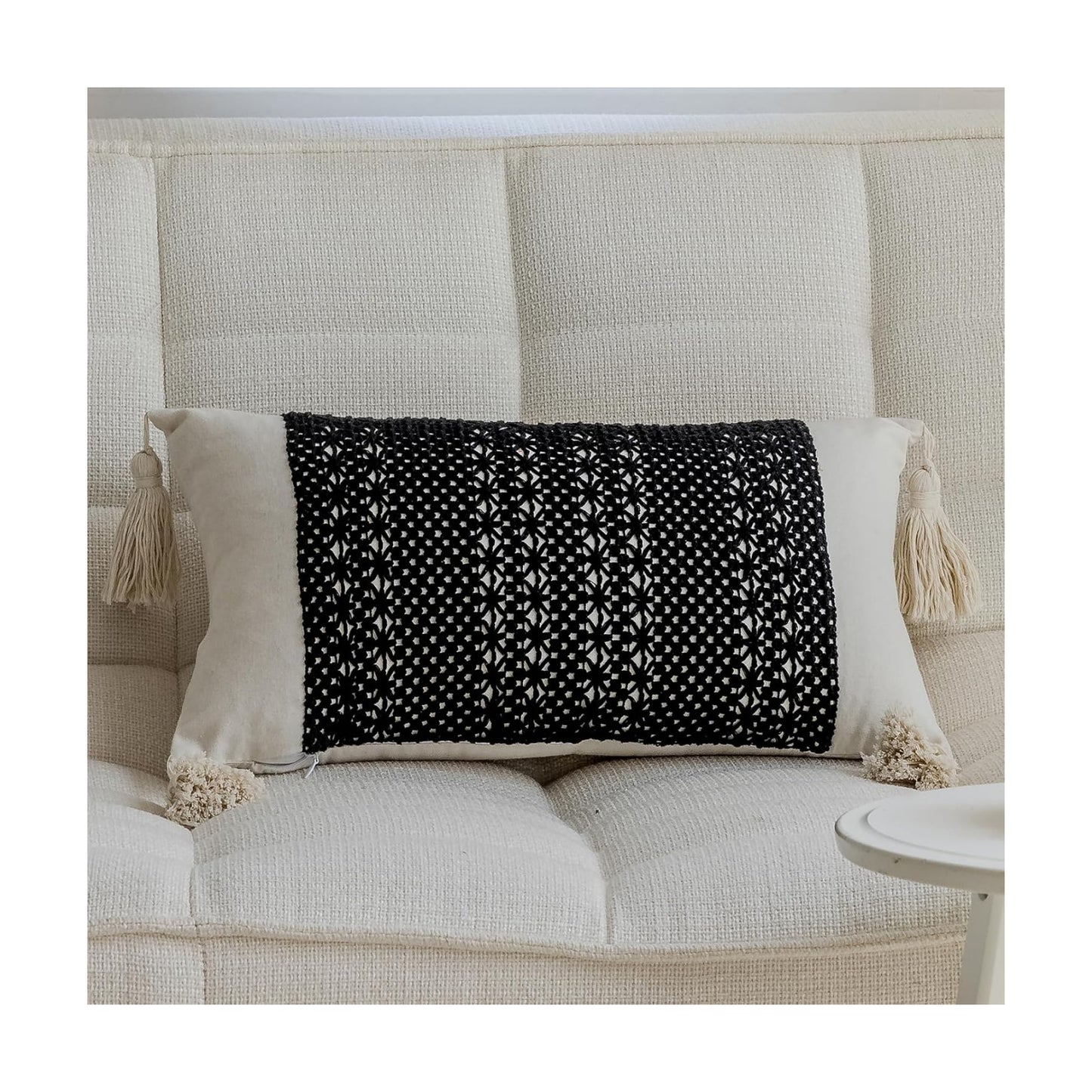 Tassels Soft Farmhouse Halloween Pillow Covers / 20 x 12 / Black Weave