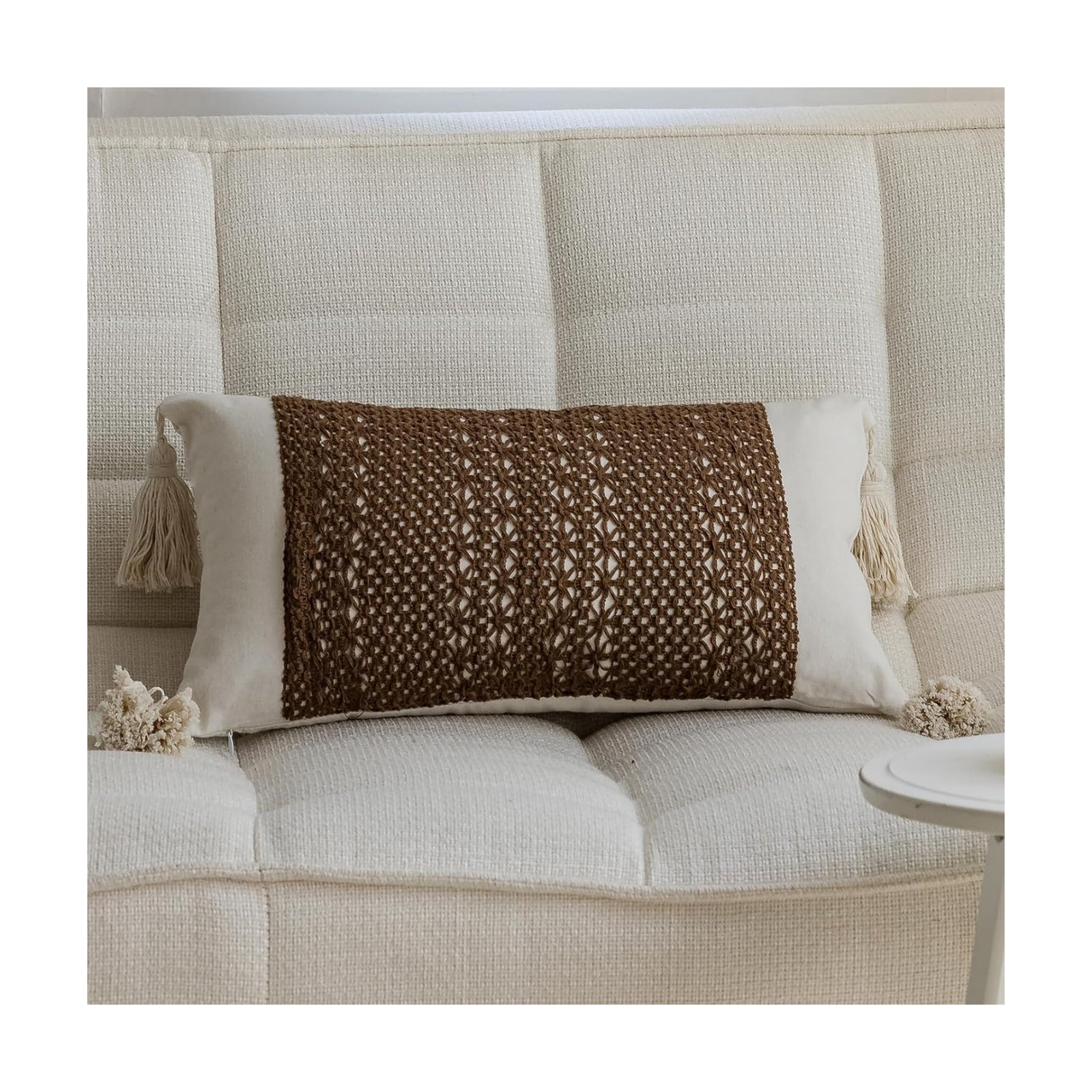 Tassels Soft Farmhouse Neutral Pillow Covers / 20 x 12 / Brown Weave