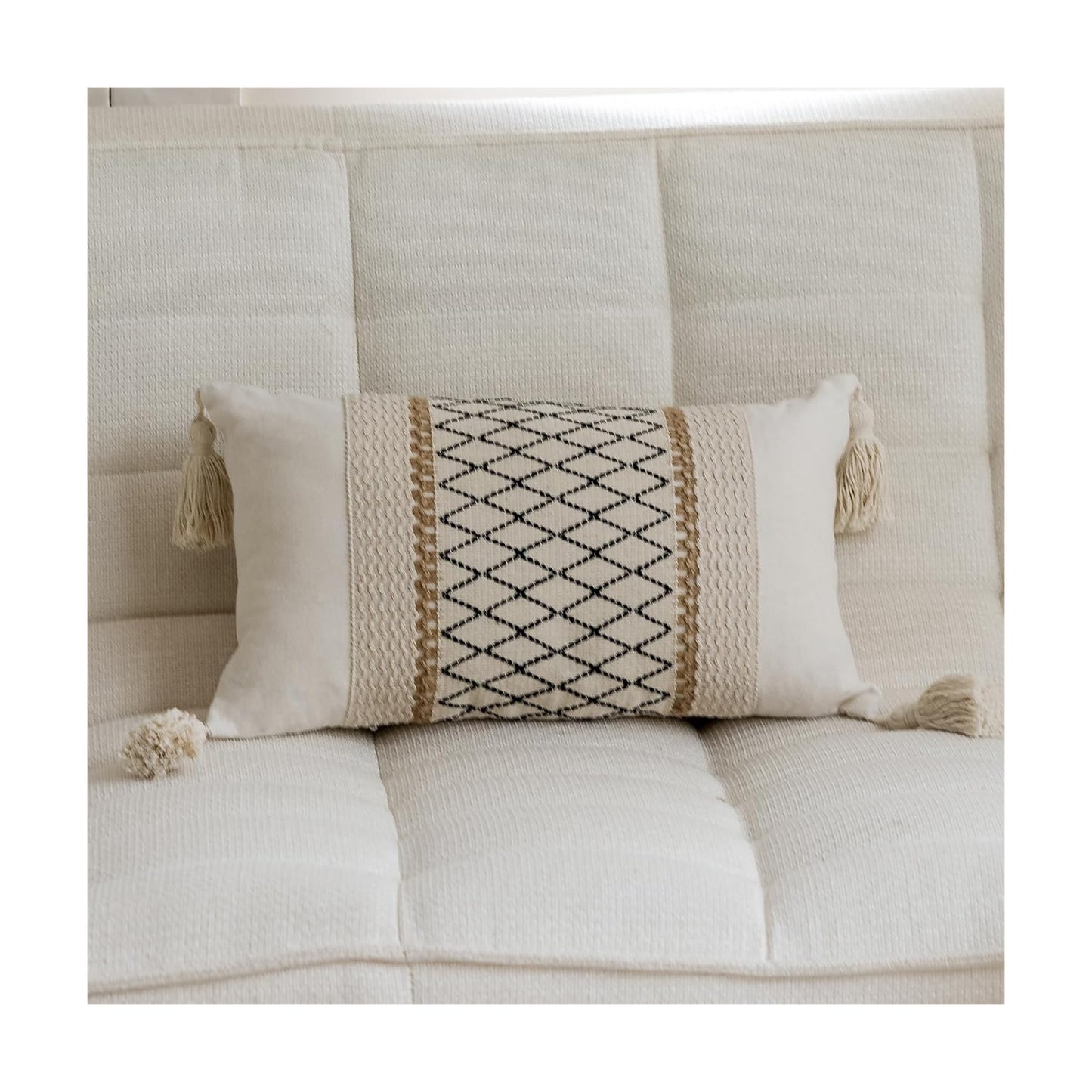 Tassels Soft Farmhouse Neutral Pillow Covers / 20 x 12 / Black Diamond