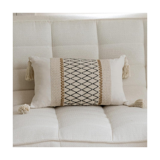 Tassels Soft Farmhouse Neutral Pillow Covers / 20 x 12 / Black Diamond