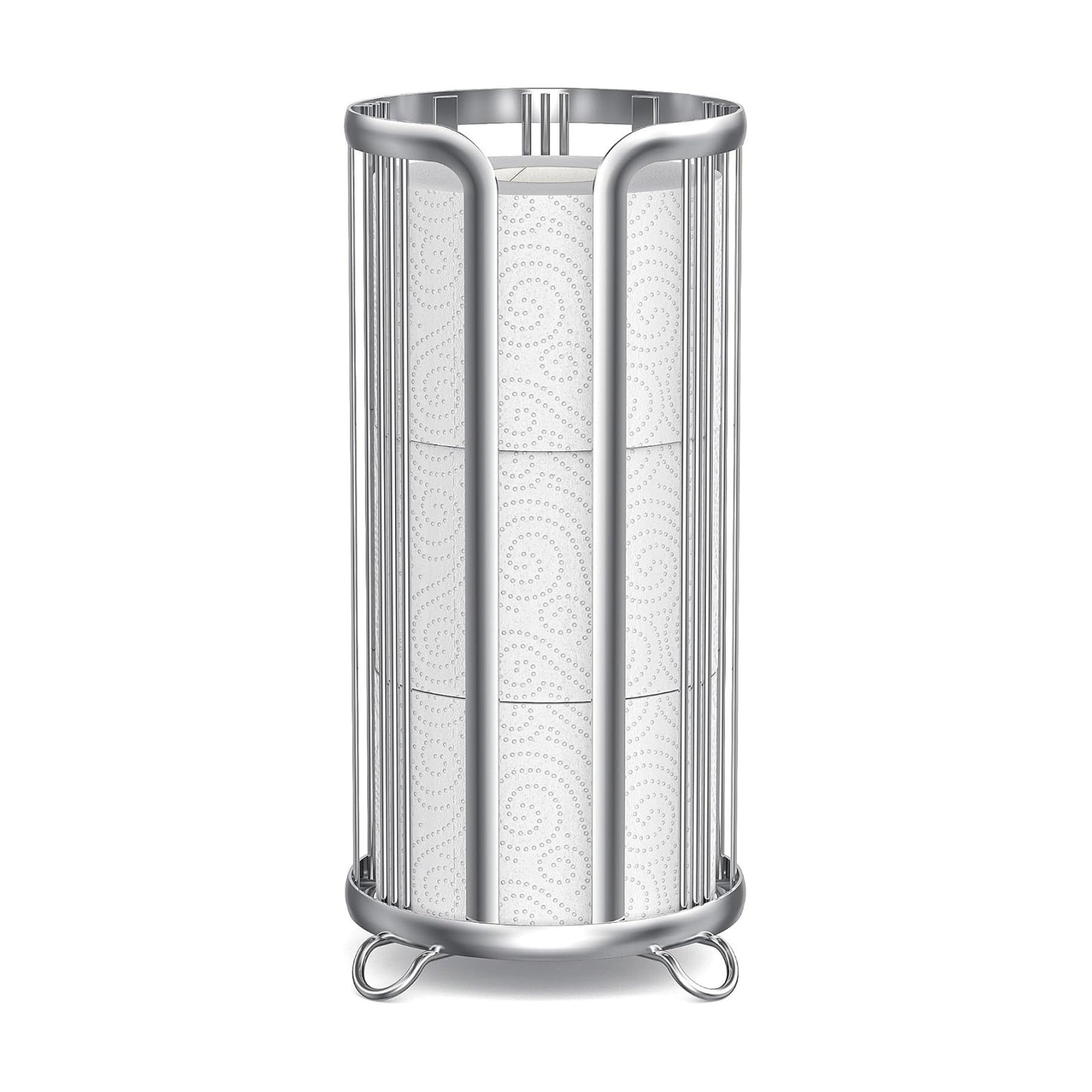 Epicano Toilet Paper Holder Stand Frees Standing,Silver | Minimalist Design, Raised Feet,Rustproof,Fit 3 Mega Rolls,No