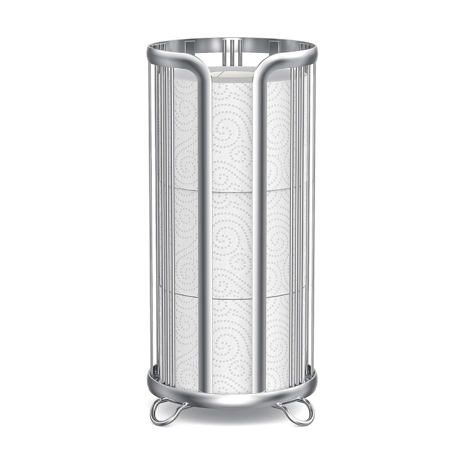 Epicano Toilet Paper Holder Stand Frees Standing,Silver | Minimalist Design, Raised Feet,Rustproof,Fit 3 Mega Rolls,No