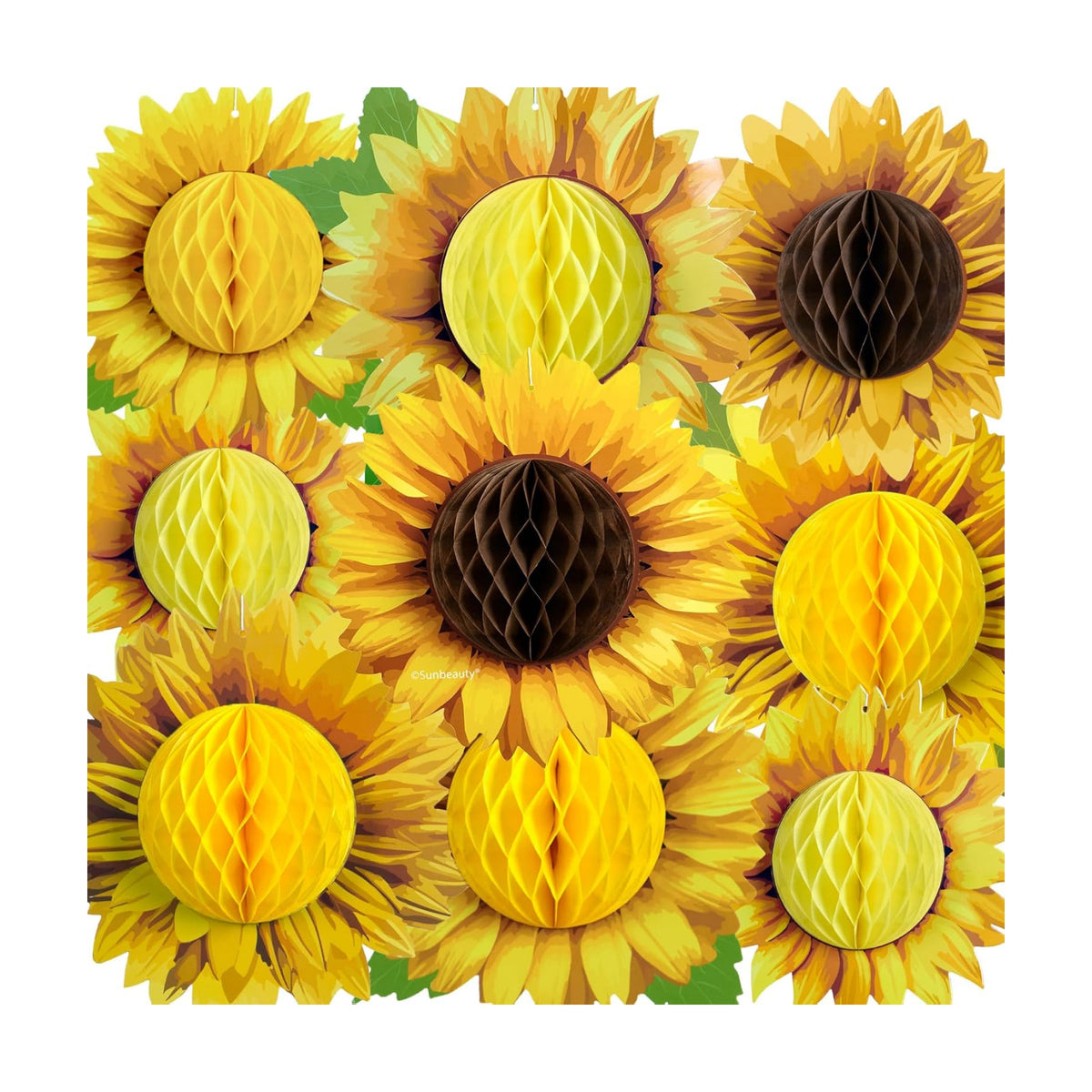 Paper Jazz Sunflower Honeycomb Decorations,Sunflower Birthday Party Decoraytion,Yellow Wall Hanging Ceilling for Spring Garden Themed Birthday Baby Shower Bridal Shower Party Favor.