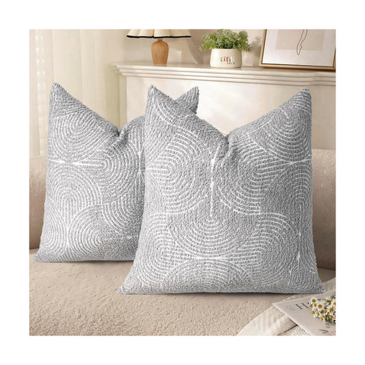 Boho Decorative Textured Throw Pillow Covers / Light Gray / 20 x 20 / Set of 2
