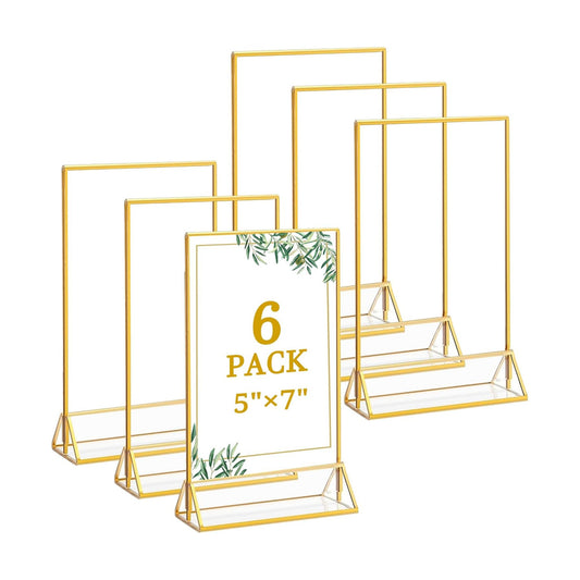 Clear Acrylic Sign Holders / Gold / 5 x 7 / Set of 6