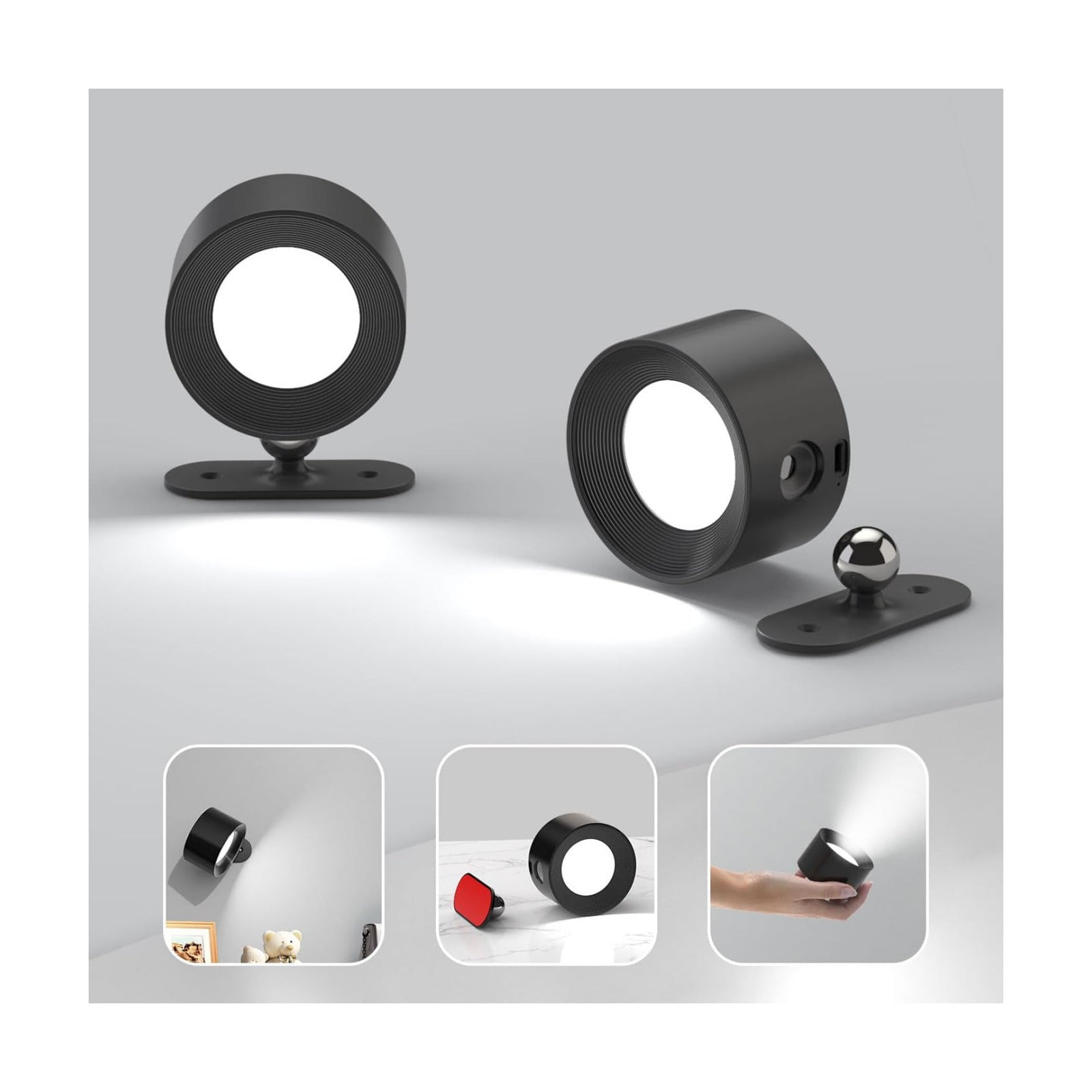 Koopala 2PCS Rechargeable Battery Operated LED Wall Lamps, Wall Mounted Lights with 3 Brightness 3 Color Temp Removable