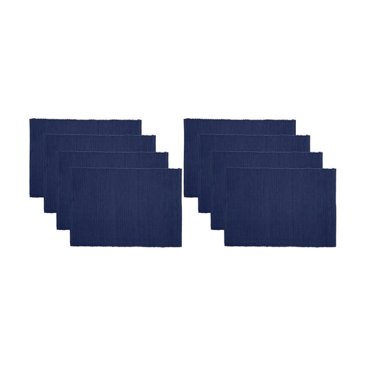 Now Designs Spectrum Placemats Ribbed Cotton, Indigo Blue, 19x13 inches, Set of 4, (901421aa) (Pack of 2)