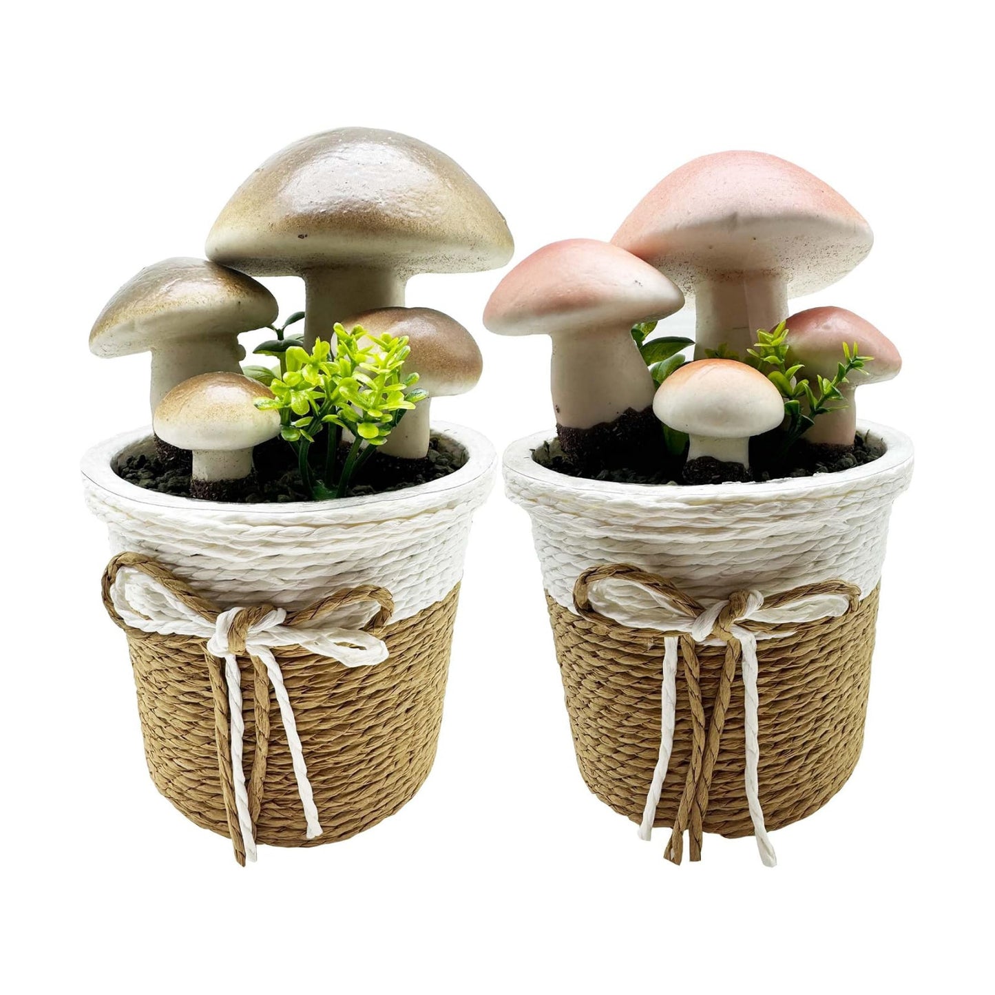 Faux Mushroom in Pot Artificial Plant Fake Mushroom Potted Plant / Grey / Set of 2