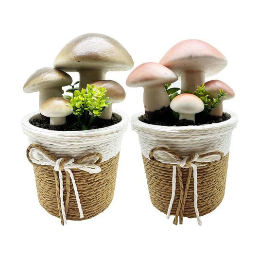 Faux Mushroom in Pot Artificial Plant Fake Mushroom Potted Plant / Grey / Set of 2