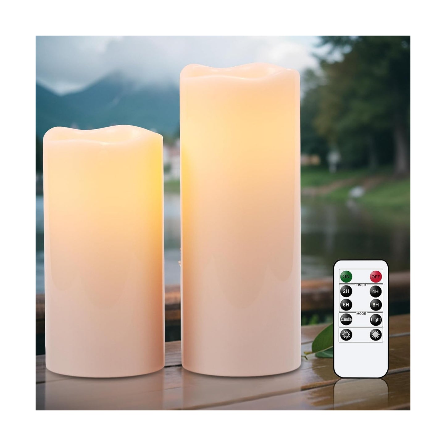 Eldnacele 8" 10"x4" Large Waterproof Outdoor Flameless Candles Remote Timer | Battery Operated Candles LED Flickering