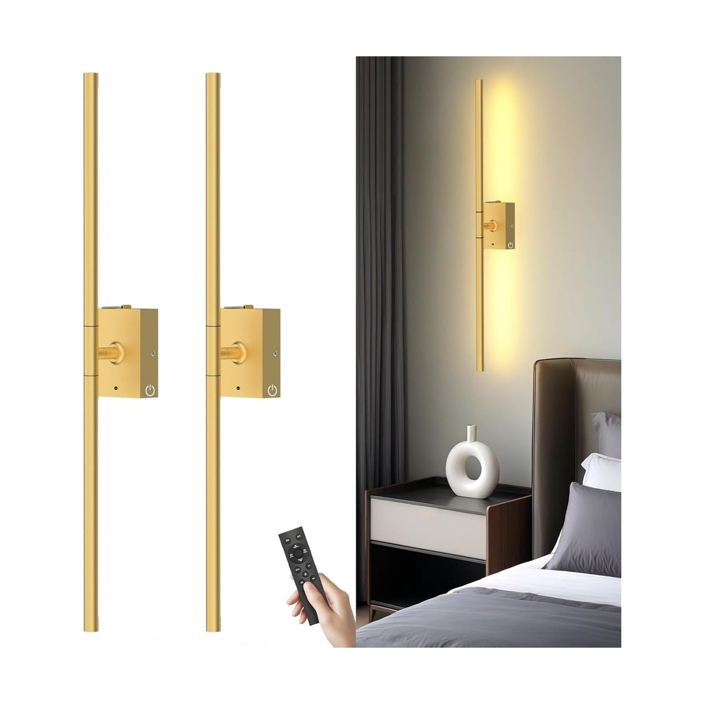 Battery Operated Wall Sconces Set of 2, Wireless Rechargeable Wall Lights | 10000mAh, Remote Control, 4CCT Dimmable