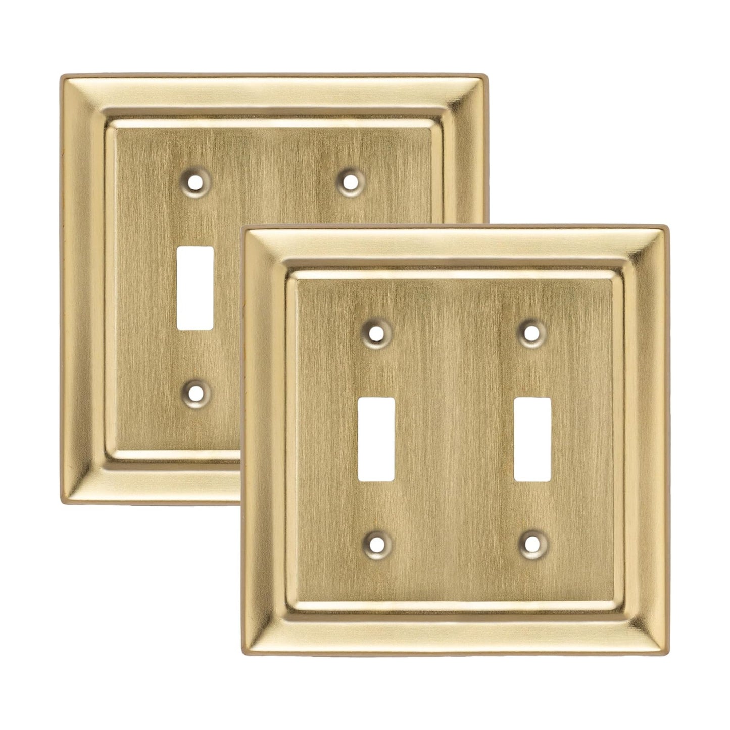 Monarch Abode Toggle Light Switch Cover Plate – 2-Gang Brushed Gold Outlet Covers, Architectural Decorative Outlet