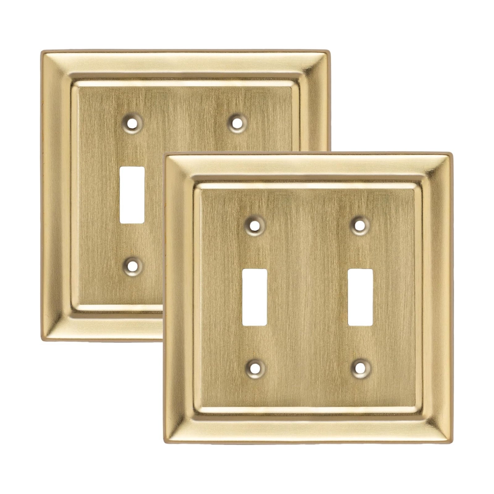 Monarch Abode Toggle Light Switch Cover Plate – 2-Gang Brushed Gold Outlet Covers, Architectural Decorative Outlet