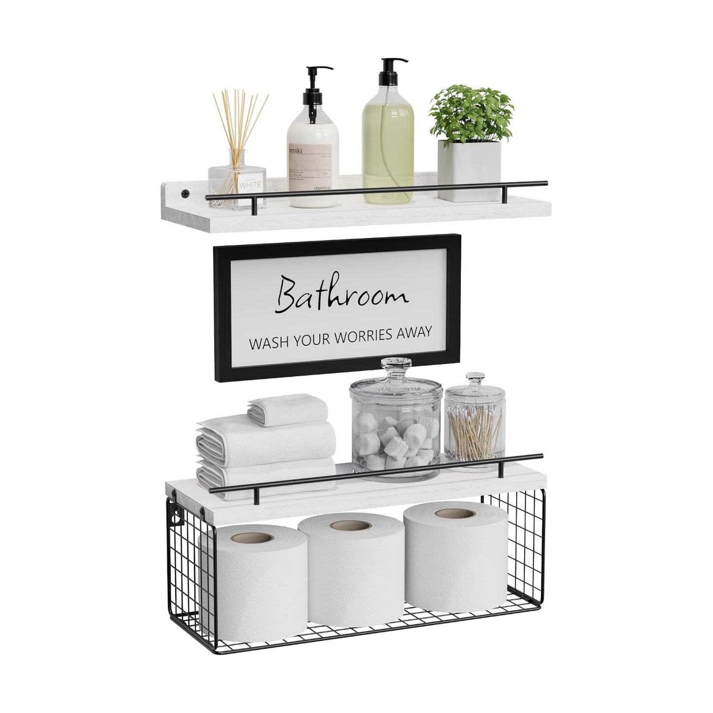 Floating Shelves for Bathroom Decor Art, Modern White | Bathroom Organizers and Storage, Wall Shelves Over Toilet with