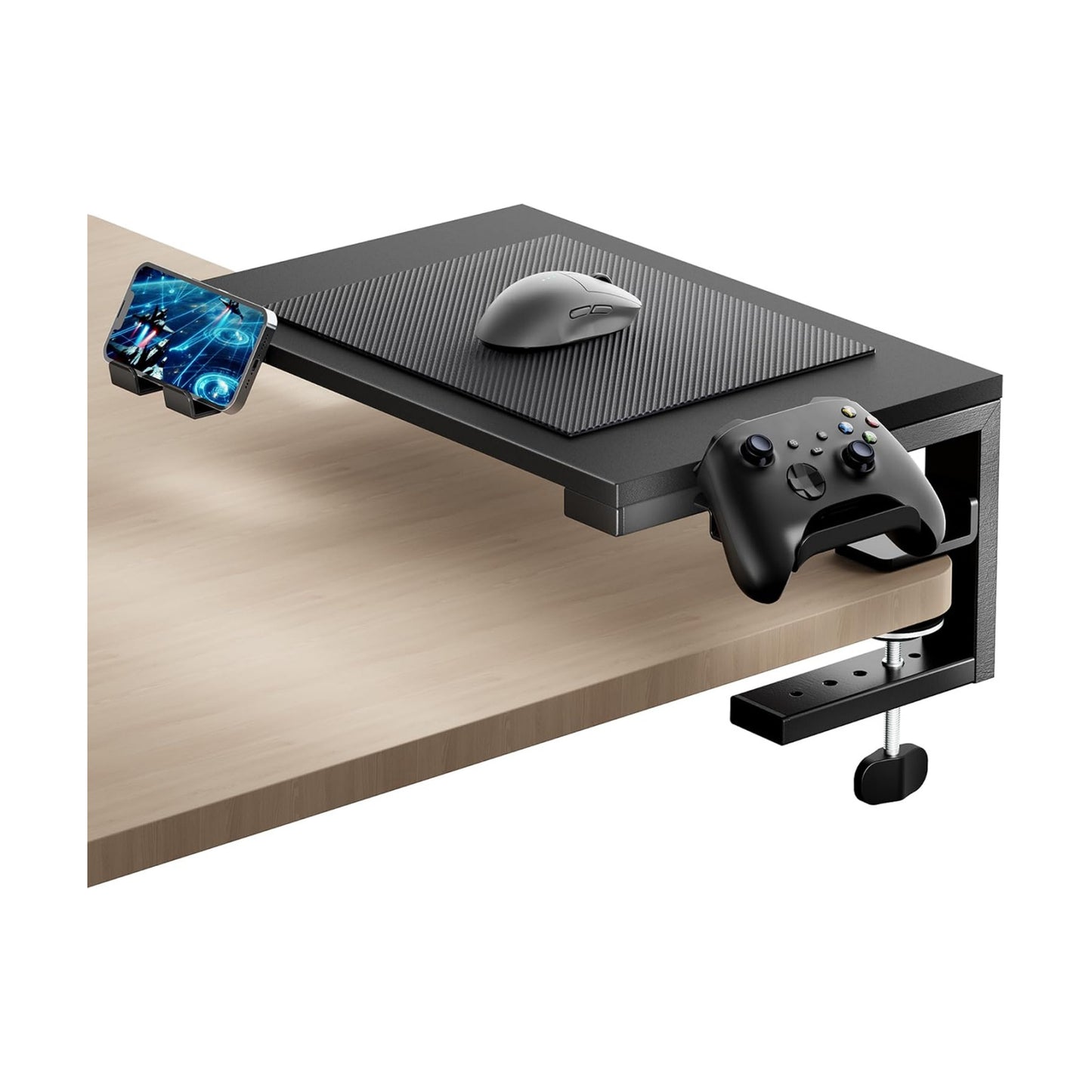 ARES WING Clamp-On 15" 3-in-1 Heavy Duty Desk Shelf Extender Black | Phone Headset holder Clamp Desk Extender