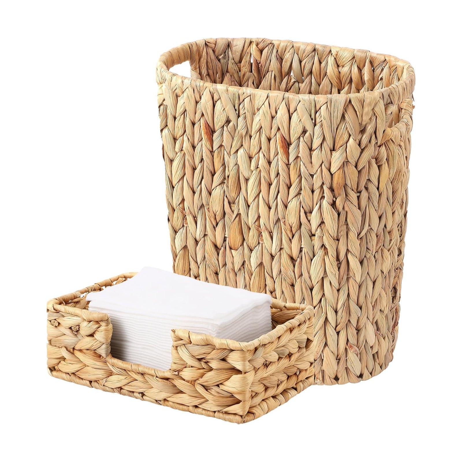 Wicker Trash Can and Rectangle Napkin Holder / Khaki / Wicker Trash Can+napkin Holder