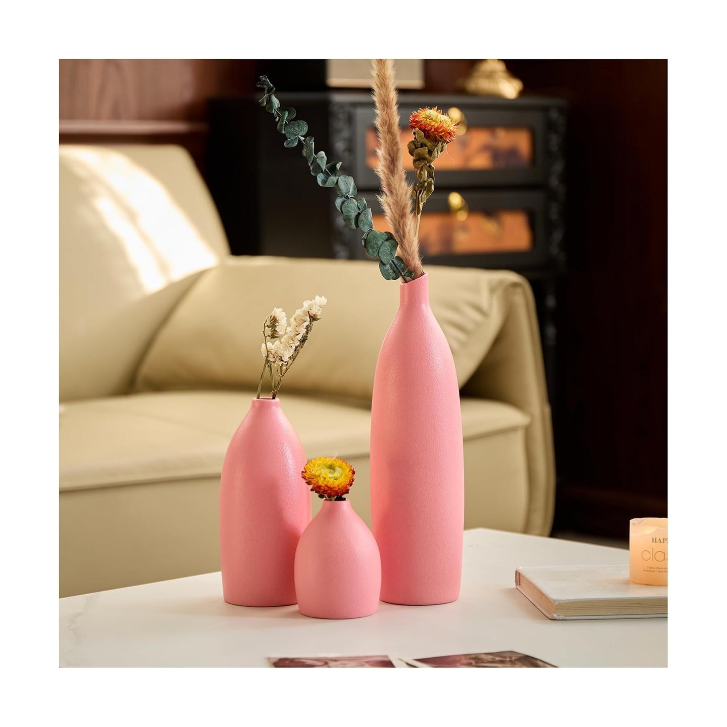 Modern Boho Aesthetic Bud Ceramic Vases Home Decor / Pink / Set of 3