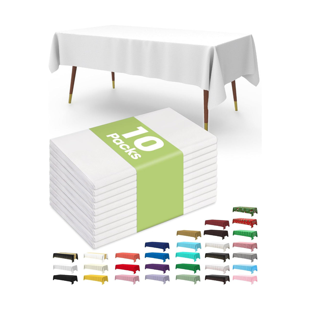 Pureegg Plastic Table Cloth Disposable 54 x 156 Inch 10 Packs, White