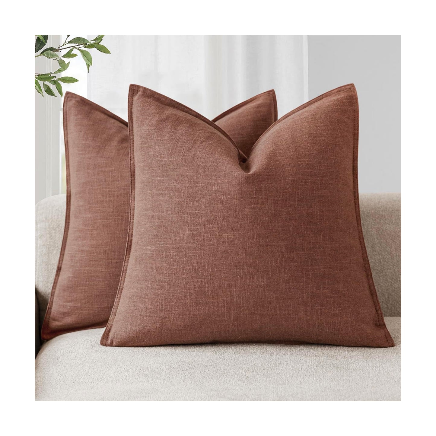 Decorative Linen Solid Throw Pillow Covers Soft Accent Euro / 18 x 18 / Autumn Glaze / Set of 2