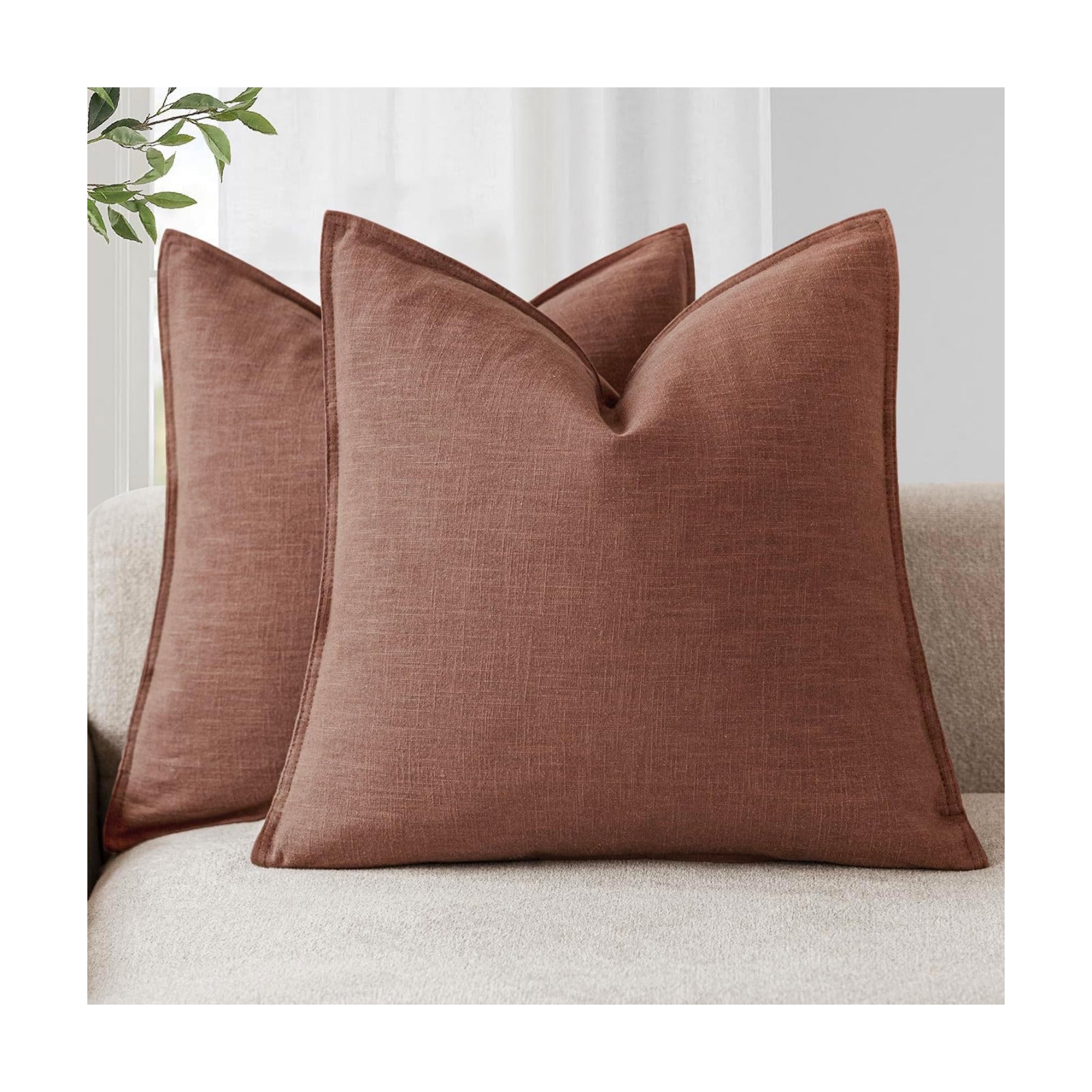 Decorative Linen Solid Throw Pillow Covers Soft Accent Euro / 18 x 18 / Autumn Glaze / Set of 2