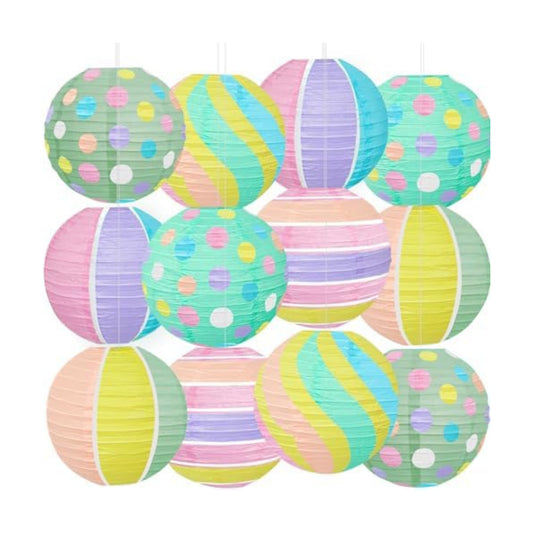 12 Pack Pastel Paper Lanterns for Easter Party Decorations