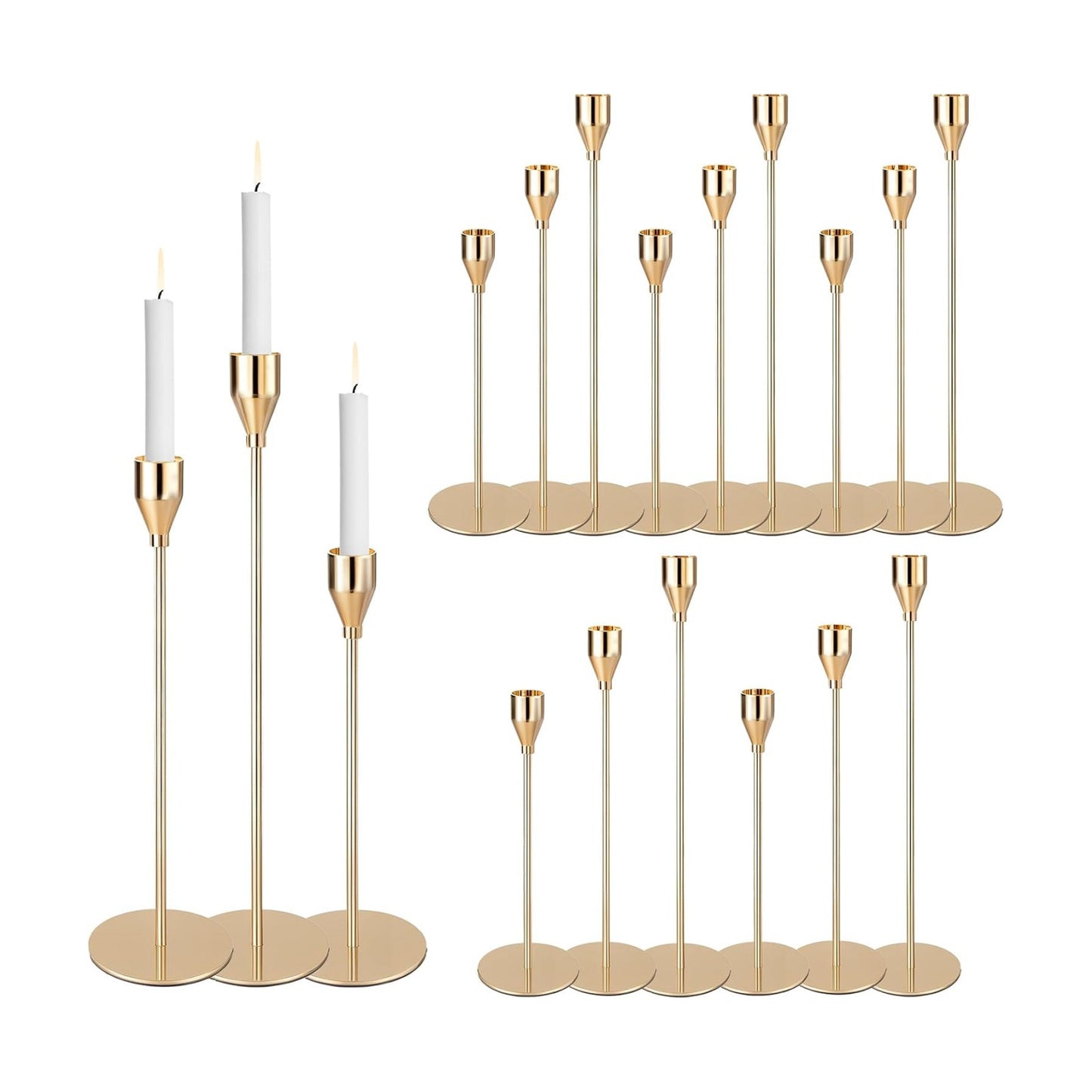 Gold Candlestick Holders, Set of 18 Taper Candles Holder for Candlestick Metal Candle Sticks Holders Stand Candelabra