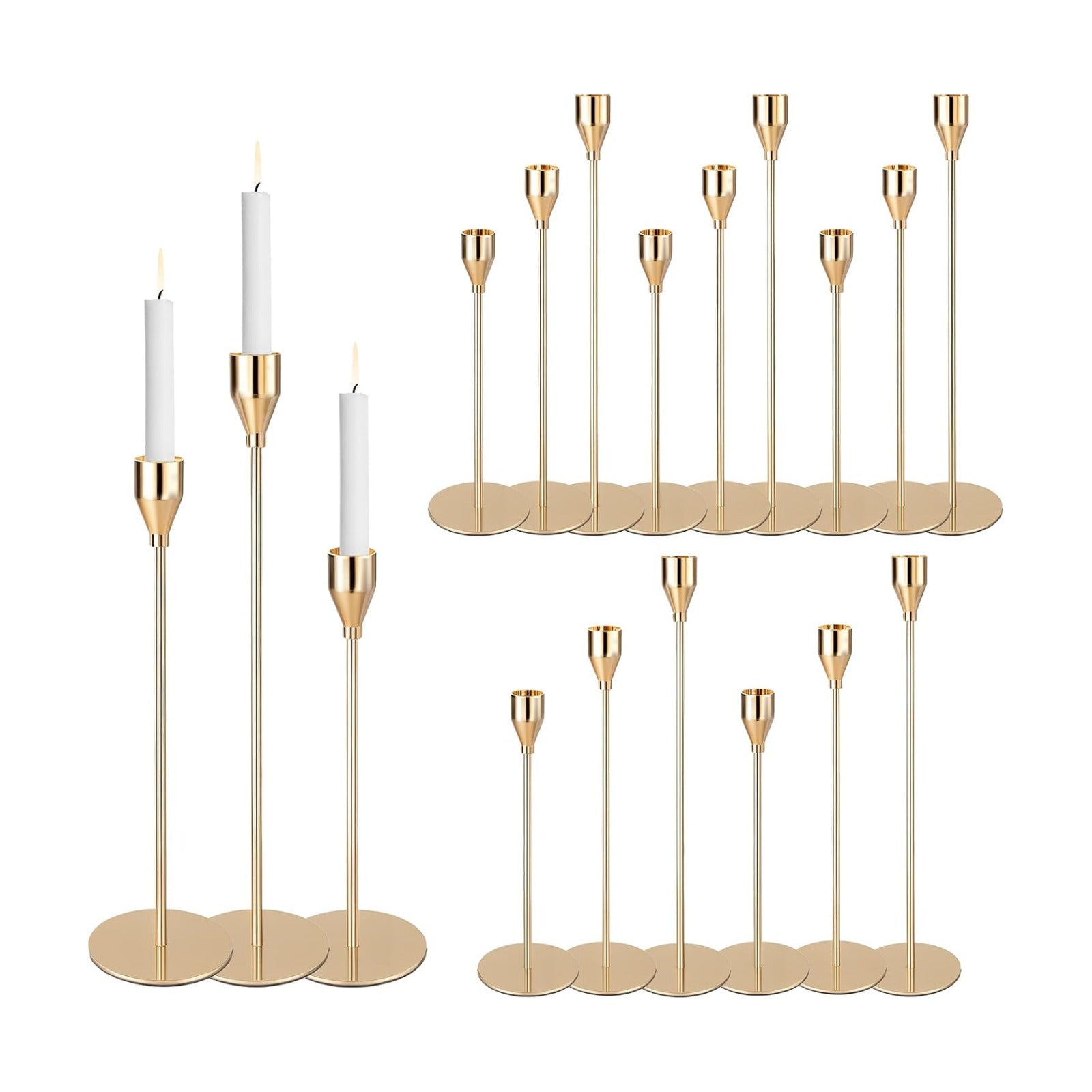 Gold Candlestick Holders, Set of 18 Taper Candles Holder for Candlestick Metal Candle Sticks Holders Stand Candelabra