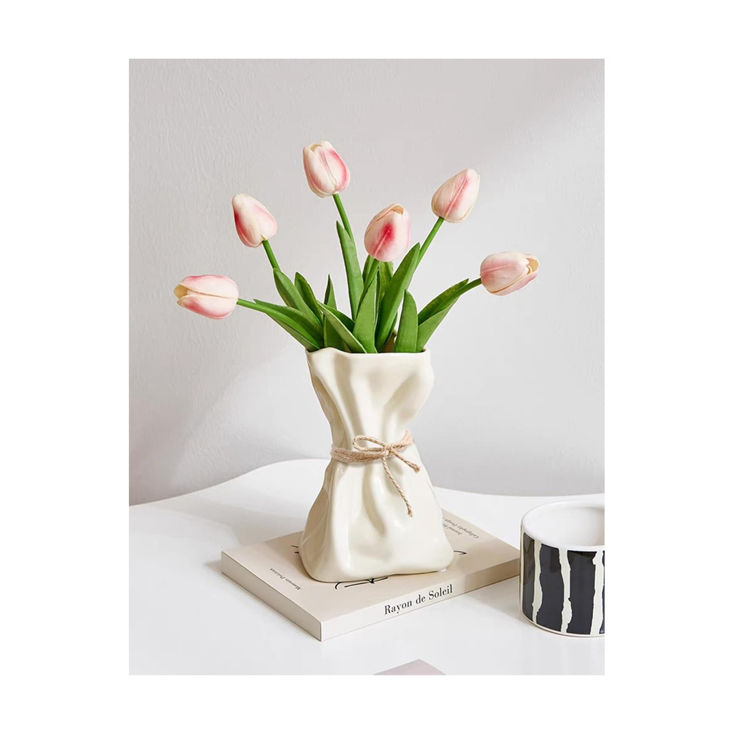 Irregular Flower Vase Modern Art Decorative Vase for Flowers / Cream Ceramic / Small / 6 Inch