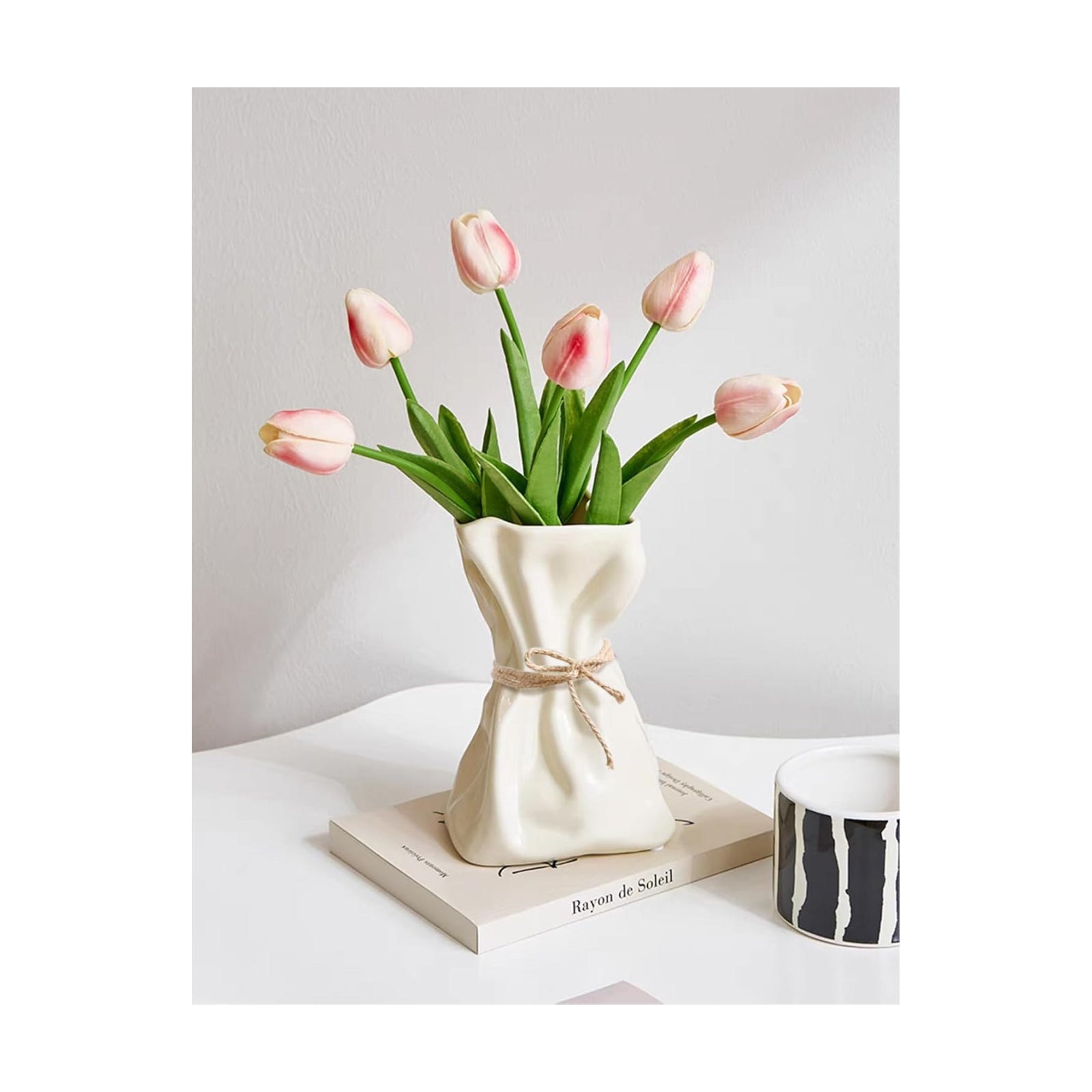 Irregular Flower Vase Modern Art Decorative Vase for Flowers / Cream Ceramic / Small / 6 Inch