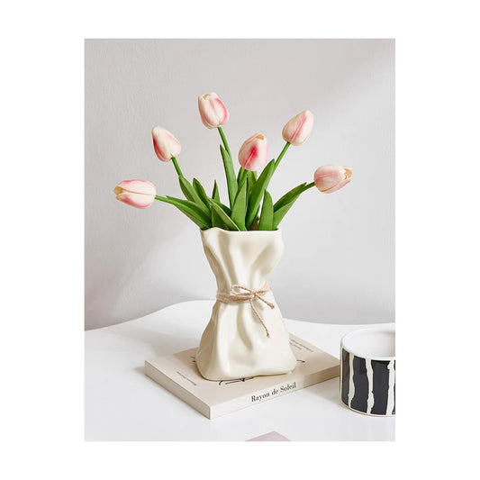 Irregular Flower Vase Modern Art Decorative Vase for Flowers / Cream Ceramic / Small / 6 Inch