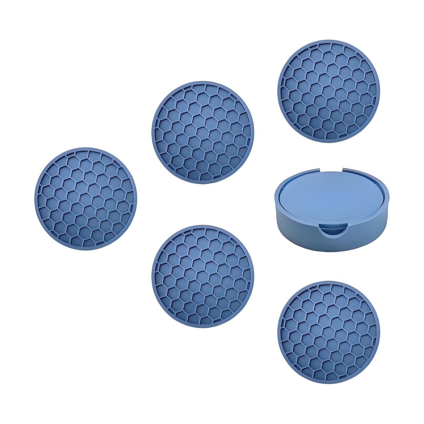 Holder / 5-Piece Silicone Coasters Set / Fog Blue / 3.9"*3.9"*0.18
