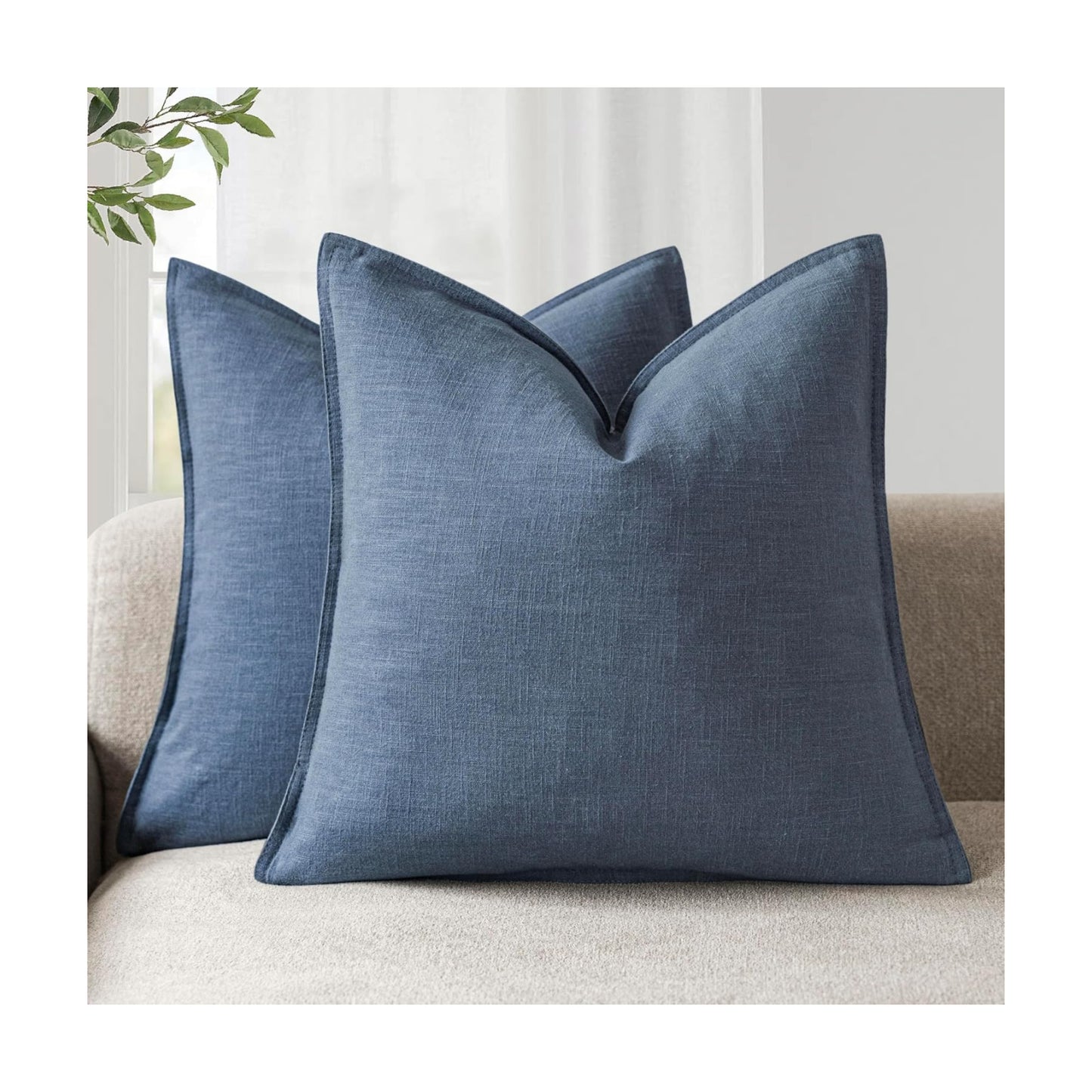 Decorative Linen Solid Throw Pillow Covers Soft Accent Euro / 18 x 18 / Blue Ashes / Set of 2