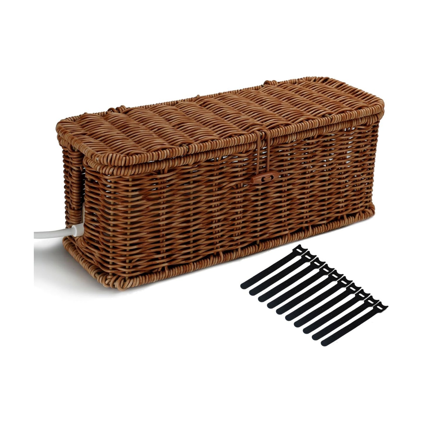 Desk Handwoven Rattan Cord Hider Cable Organizer Box / Brown