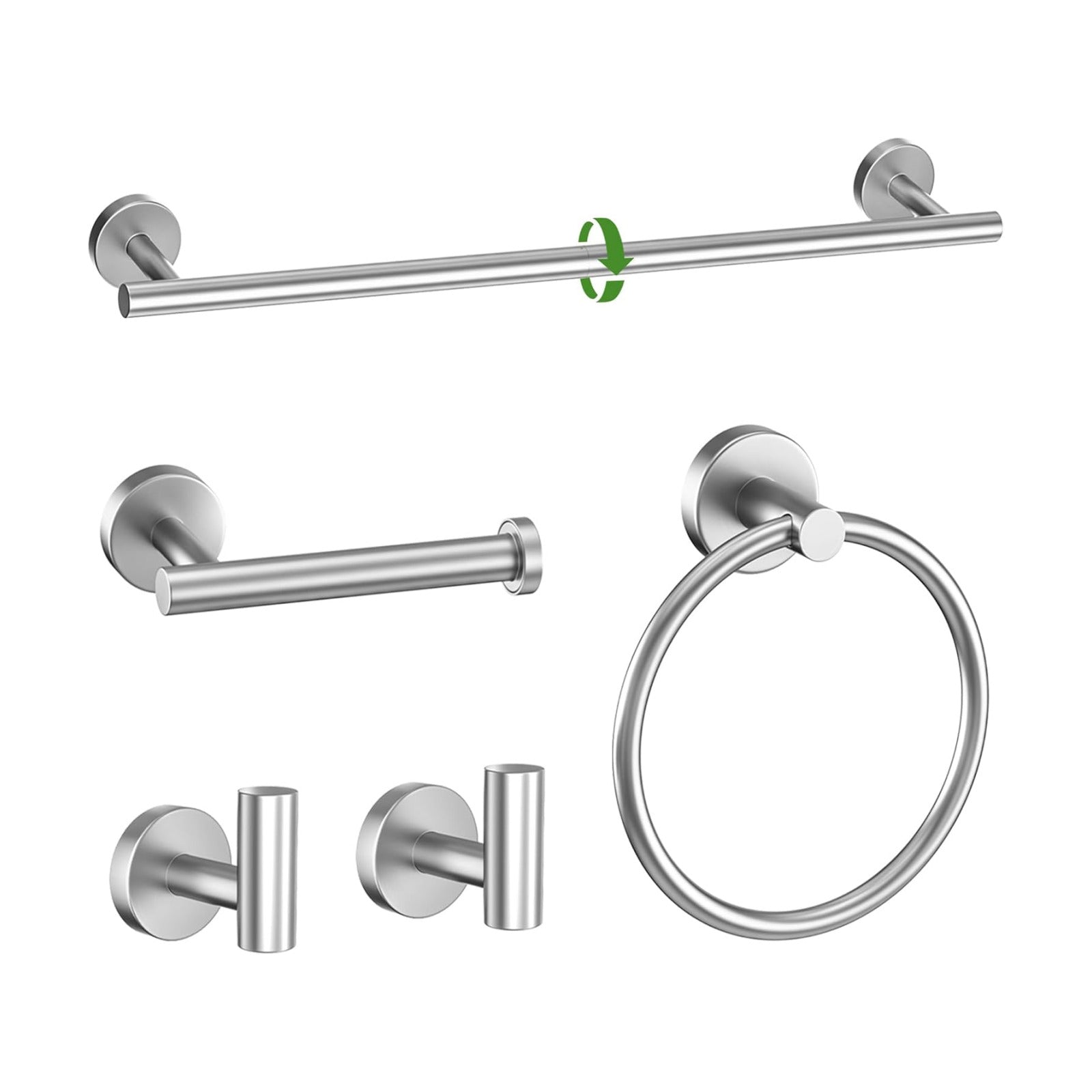 5-Piece Towel Bar Set Brushed Nickel Bathroom Hardware Set Include Towel Bar Towel Ring Paper Towel Holder Coat Hooks