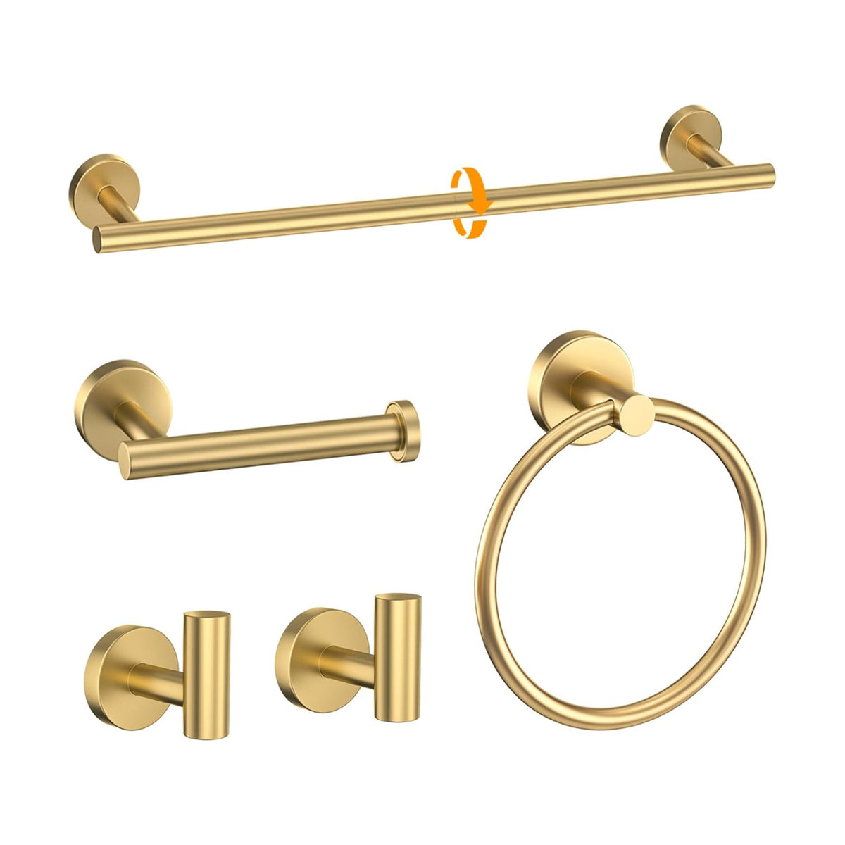 Brushed Gold Towel Bar Set 5 Pieces Round Bathroom Hardware Set Includes 23.6in Towel Bar Towel Ring Toilet Paper