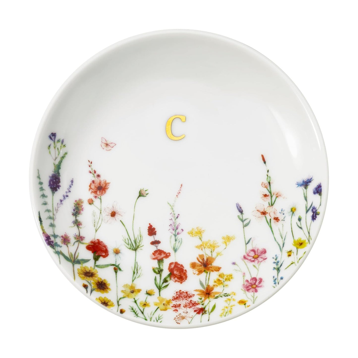 Ceramic Flower Trinket Dish for Rings Earrings Necklaces Keys / Initial C