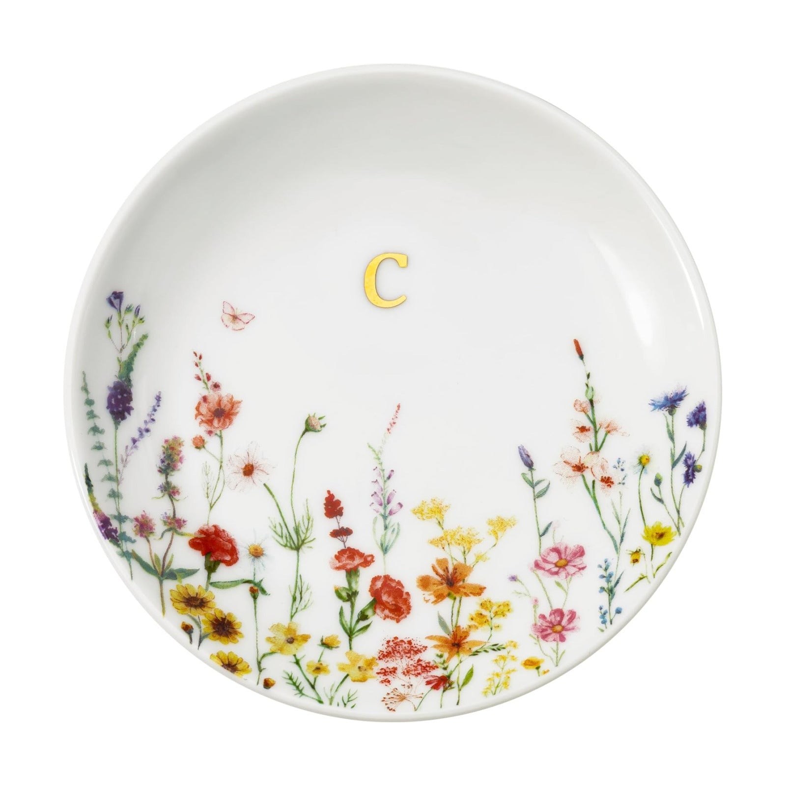 Ceramic Flower Trinket Dish for Rings Earrings Necklaces Keys / Initial C