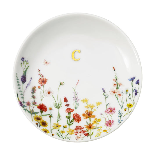 Ceramic Flower Trinket Dish for Rings Earrings Necklaces Keys / Initial C