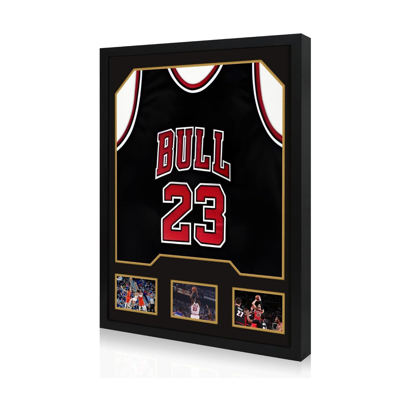 Jersey Frame Display Case, Wooden Frame with Tempered Glass, 1 Pack | Wooden Sport Jersey Shadow Box Frame with Mats