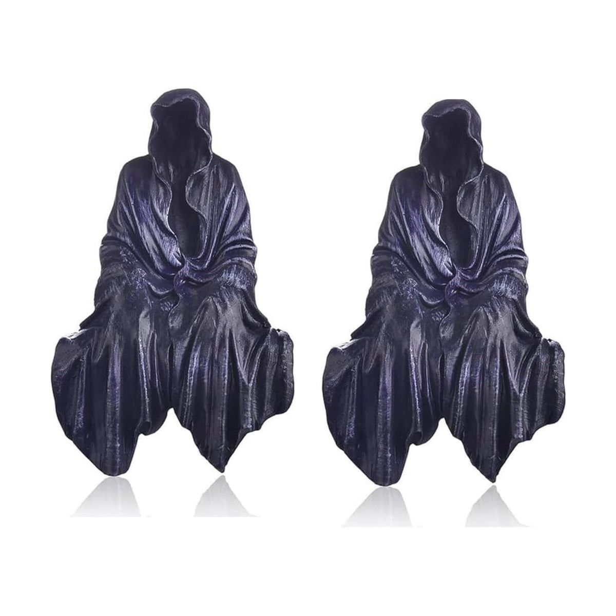 Grim Reaper Statue, Resin Gothic Throne Suriel Statue, Goth Acotar Bookshelf Decor Figurine Fantasy, Small Black Ghost Shelves Figure for Halloween Home Garden Sculpture (Death Sculpture 2PC)